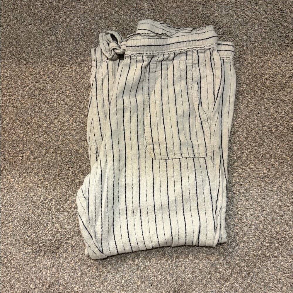 Indigo Rein Linen Blend Pants Beige Striped Black Boho Light Relaxed